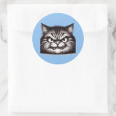 Sticker Rond Face de chat malheureux. (Sac)
