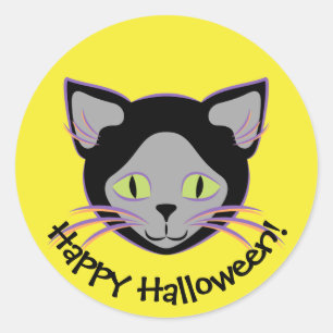 Sticker Rond Face de chat noir Halloween