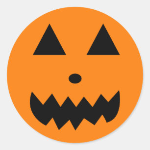 Sticker Rond Face de Citrouille d'Halloween d'Orange