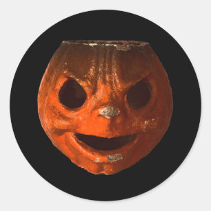 Sticker Rond Face de Citrouille Vintage d'Halloween Déplaisant 