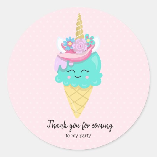 Sticker Rond Face de licorne de glace douce - choisir la couleu (Devant)