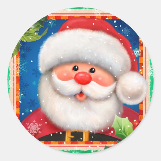 Sticker Rond Face de Père Noël Cute (Devant)