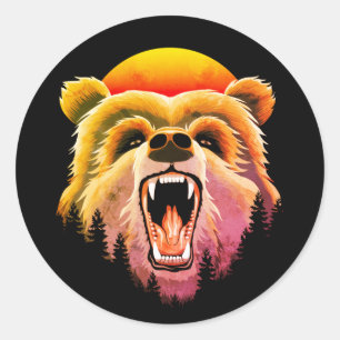 Sticker Rond Face d'ours grizzli