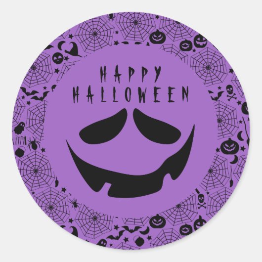 Sticker Rond Face du Citrouille Halloween Jack-o'-lantern (Devant)