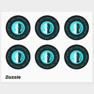 Sticker Rond Face futuriste du Cyborg IA