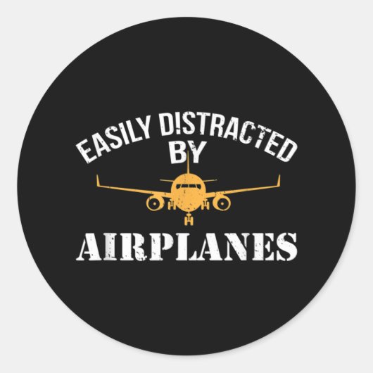 Sticker Rond Facilement Distrait Par Avion Avion Avion (Devant)