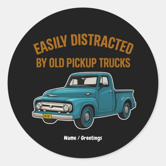 Sticker Rond Facilement Distrait Par De Vieux Camions De Ramass (Devant)