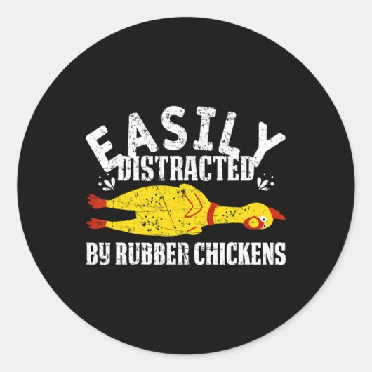 Sticker Rond Facilement Distrait Par Des Poulets En Caoutchouc (Devant)
