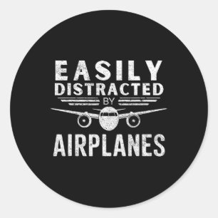 Sticker Rond Facilement Distrait Par Les Avions Dans Funny Avia