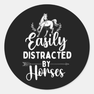 Sticker Rond Facilement Distrait Par Les Chevaux - Cheval Lover