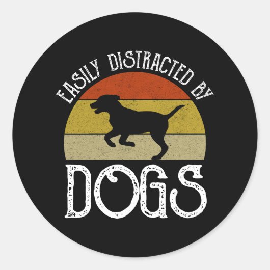 Sticker Rond Facilement Distrait Par Les Chiens (Devant)
