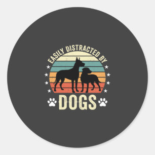 Sticker Rond Facilement distrait par les chiens Vintage Retro C