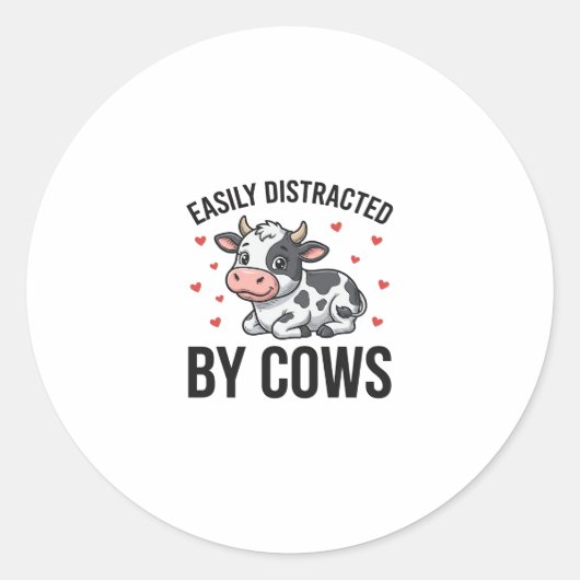 Sticker Rond Facilement distrait par les vaches Graphique de va (Devant)