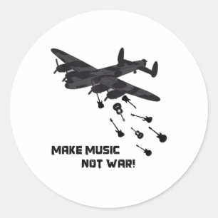Sticker Rond Faire de la musique pas guerre avion guitare amour