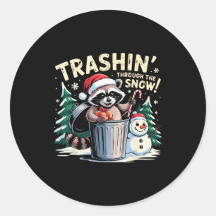 Sticker Rond Faire du shopping dans la neige Noël Raton laveur