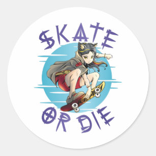 Sticker Rond Faire du skate ou mourir Fille skateuse