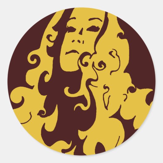 Sticker Rond Faire l'amour pas la guerre hippie fille (Devant)