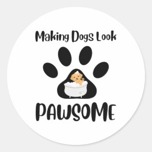 Sticker Rond Faire paraître les chiens paweux, Groomer