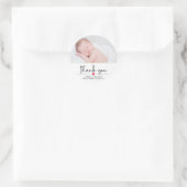 Sticker Rond Faire-part bébé, Merci, Script (Sac)