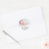 Sticker Rond Faire-part bébé, Merci, Script (Enveloppe)