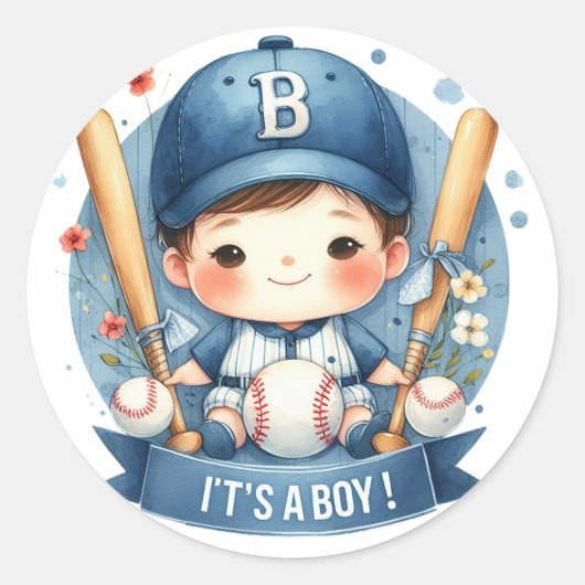 Sticker Rond Faire-part de baseball Bliss Baby Boy (Devant)