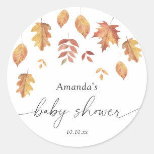 Sticker Rond Faire-part de bébé automne feuilles tombantes 