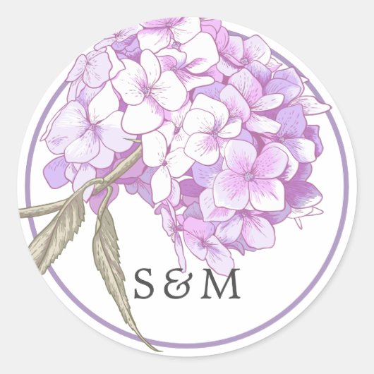 Sticker Rond Faire-part de mariage à monogramme floral pourpre (Devant)