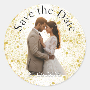 Sticker Rond Faire-part de mariage à paillettes dorées
