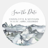 Sticker Rond Faire part de mariage aquarelle de montagne rustiq (Devant)
