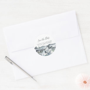 Sticker Rond Faire part de mariage aquarelle de montagne rustiq