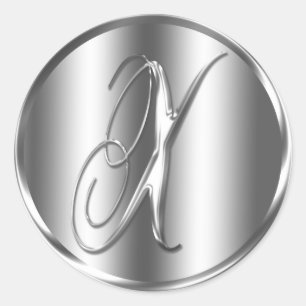Sticker Rond Faire-part de mariage couleur argent Monogram X