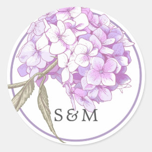 Sticker Rond Faire-part de mariage de monogramme floral pourpre