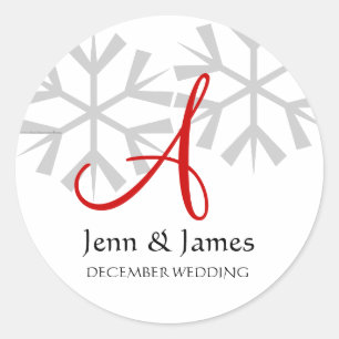 Sticker Rond Faire-part de mariage d'hiver Monogramme A Sceau