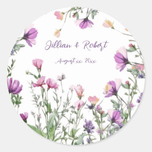 Sticker Rond Faire-part de mariage élégant de jardin de fleurs