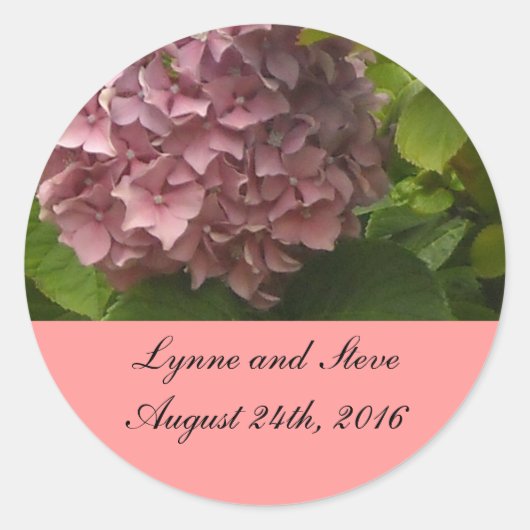 Sticker Rond Faire-part de mariage élégant Hydrangea rose (Devant)