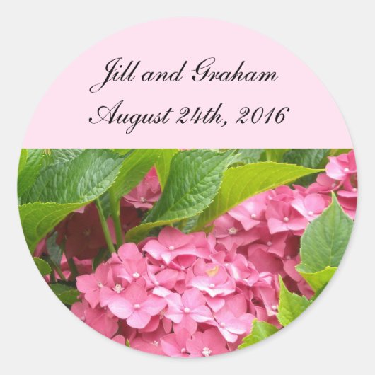 Sticker Rond Faire-part de mariage élégant Hydrangea rose (Devant)
