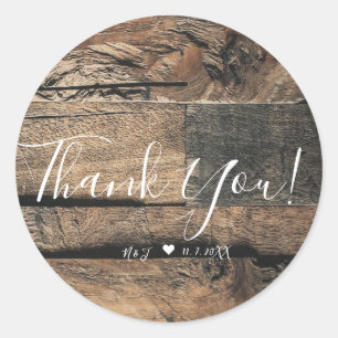 Sticker Rond Faire-part de mariage en planche de bois rustique 