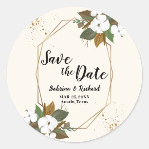Sticker Rond Faire-Part de Mariage Floral Marron et Crème pour