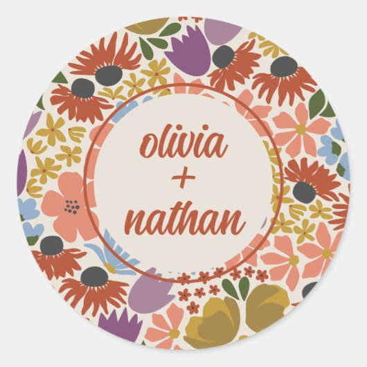 Sticker Rond Faire-part de Mariage Floral Personnalisé  (Devant)