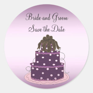 Sticker Rond Faire-part de mariage Gâteau Mariage Violet