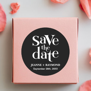 Sticker Rond Faire-part de mariage noir personnalisé avec "Save
