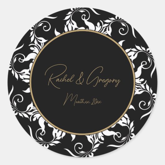 Sticker Rond Faire-part de mariage or et noir (Devant)