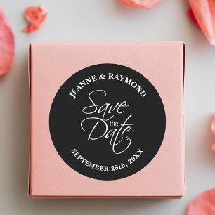 Sticker Rond Faire-part de mariage personnalisé noir et blanc "