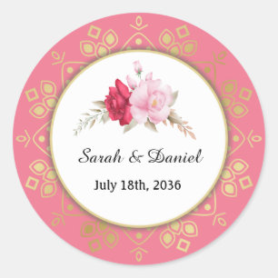 Sticker Rond Faire-part de mariage rose rose pâle et foncé