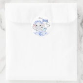 Sticker Rond Faire-part de naissance bébé éléphant bleu (Sac)
