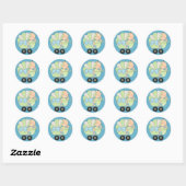 Sticker Rond Faire-Part de Naissance Bébé+Fair Bébé Mignon/Bleu (Feuille)