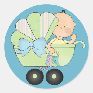 Sticker Rond Faire-Part de Naissance Bébé+Fair Bébé Mignon/Bleu