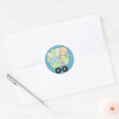 Sticker Rond Faire-Part de Naissance Bébé+Fair Bébé Mignon/Bleu (Enveloppe)