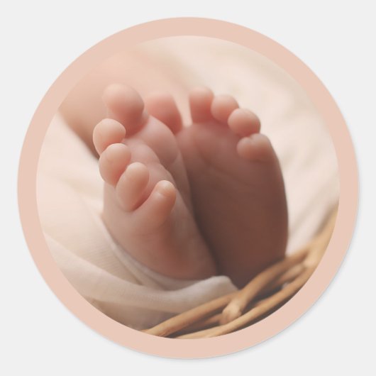 Sticker Rond Faire-part de naissance Bébé petits pieds Rose (Devant)