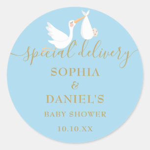 Sticker Rond Faire-part de naissance de cigogne pour couple Bab
